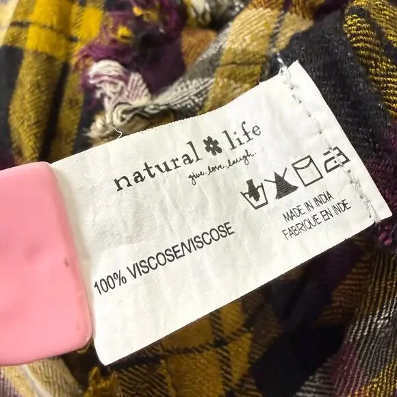 Natural Life Plaid Maxi Shirt Dress Fairy Grunge Whimsigoth Lagenlook Boho M - Picture 8 of 8